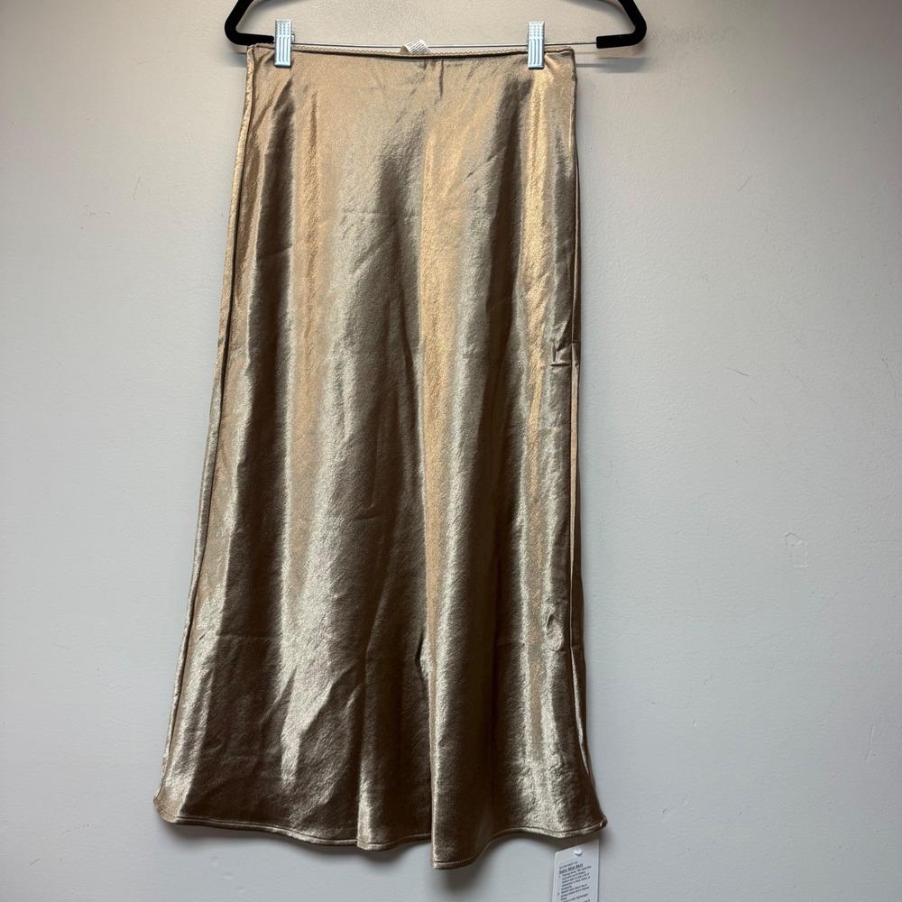 Lululemon Satin Midi Skirt Women Medium Gold NEW High Rise Metallic LW8AD9S - Picture 1 of 8